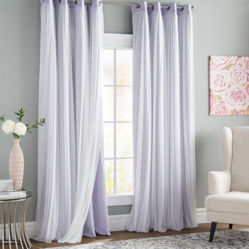 Lark Manor™ Fortuna Brockham Solid Tulle Overlay Room Darkening Grommet Curtain Panels & Reviews | Wayfair