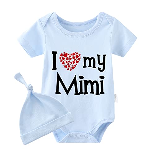 YSCULBUTOL Baby Twins Bodysuits I Love My Mimi Infant Baby Clothes Unisex Twin Romper Outfits With Hat