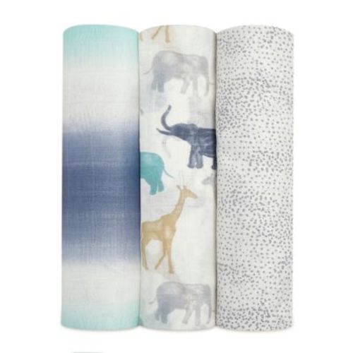 aden + anais™ Silky Soft 3-Pack Expedition Swaddle Blankets in Grey/Blue - GREY - 47" X 47"