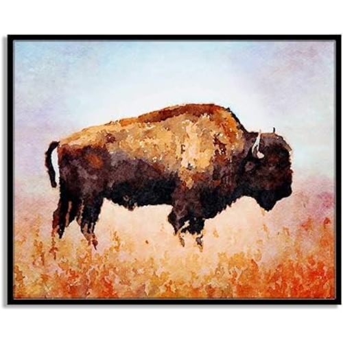 Bison Print, Wild Animal Prints, Buffalo Watercolor, Bison Poster, Wild Animal Art, Watercolor Buffalo, Bison Landscape Painting, UNFRAMED 8x10inch
