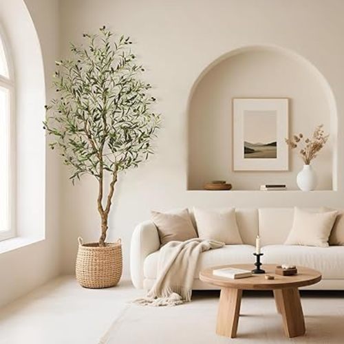 Artificial Olive Trees, 6 Ft Tall Faux Olive Tree with Trunk and Fruits, Indoor Outdoor Fake Potted Silk Plant, Artificial Plants Large Olive Plants for Living Room Home House Office Decor