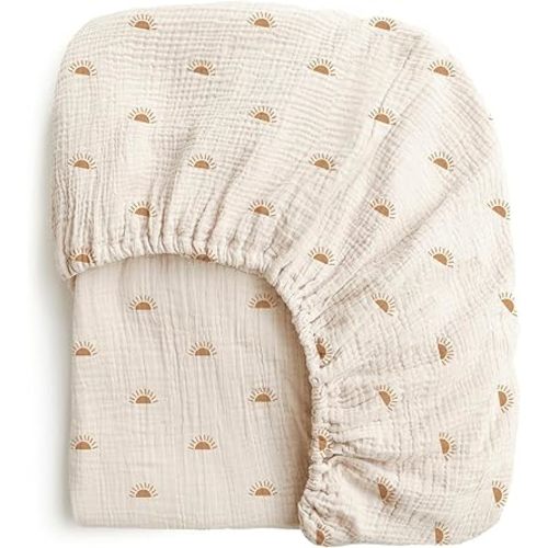 Konssy Muslin Crib Sheets for Girl Boy, Soft and Breathable Cotton Baby Sheets for Standard Crib Mattress, 52"x 28" (Sun)