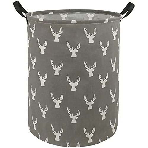 KUNRO Large Sized Storage Basket Waterproof Coating Organizer Bin Laundry Hamper for Nursery Clothes Toys (Grey deer)