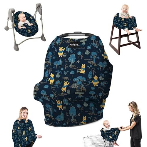 Milk Snob ORIGINAL Disney 5-in-1 Cover, Winnie The Pooh, Added Privacy for Breastfeeding, Baby Car Seat, Carrier, Stroller, High Chair, Shopping Cart, Lounger Canopy - Newborn Essentials, Nursing Top - Winnie the Pooh