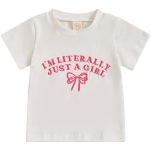 Summer Toddler Baby Girl T-Shirt Bow Letter Embroidery Short Sleeve Tops Cute Graphic Tee Spring Clothes