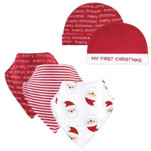 Hudson Baby Infant Boys Cotton Bib and Caps Set 5pk, Santa, One Size