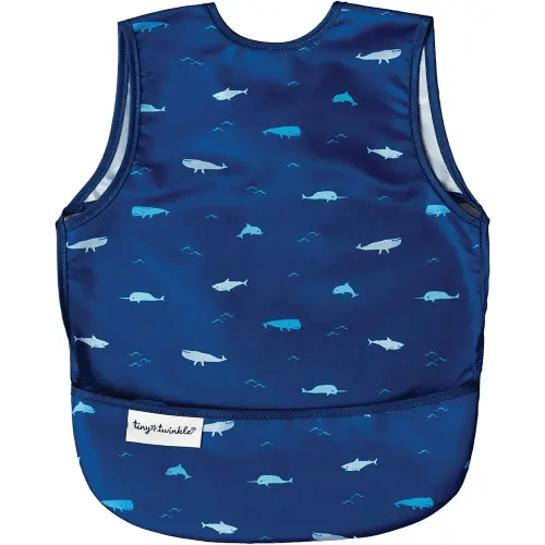 Tiny Twinkle Mess Proof Baby Bib - Waterproof & Lightweight Baby-Led Weaning Apron | 100% Recycled Polyester, Easy Clean & Machine Washable (Ocean Life, Small 6-24 Months)