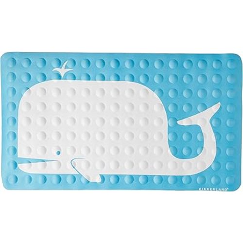 Kikkerland Bathmat, Whale, Natural Rubber High Grip Suction Cup, 27 by 15-inches, Blue/White