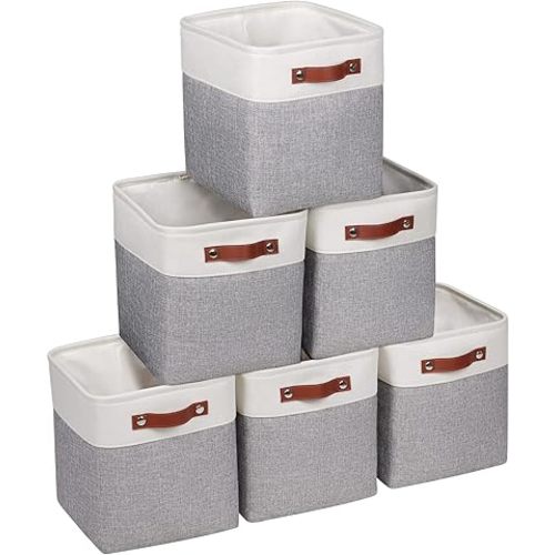 Kntiwiwo Fabric Storage Cubes 10.5”x10.5”x11” Cube Storage Bins for Closet Organizers and Storage Shelves Foldable Storage Bin with Handles, Set of 6, Grey