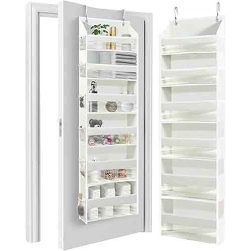 HOMELUX THEORY UPGRADED 6 Tiers Over The Door Organizer Hanging - 100D EXTRA THICK & 50lbs HUGE CAPACITY, 12 Side Mesh Pockets Over The Door Shoe Organizer, Hanging Closet Organizer (Ivory, 1pc)