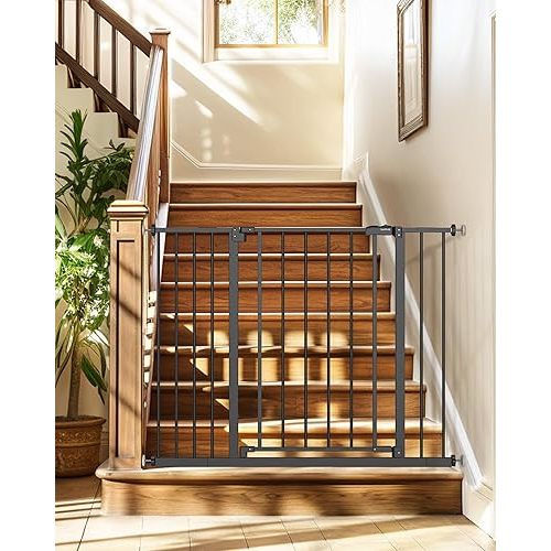 Mom's Choice Award-InnoTruth Dog Gate for Stairs, 28.9-42.1" Wide Baby Gate Indoor for Doorways, 30" Tall Pet Gate for Dogs Easy Walk Thru One Hand Opeing Dual Lock, Pressure Mount Easy Install, Black