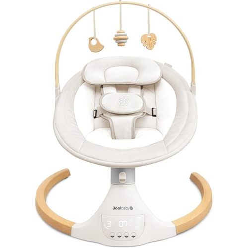 Jool Baby Nova Nature Baby Swing for Newborns with Natural Wood Toys, Electric Motorized Infant Swing, Bluetooth Music, Remote (Oatmeal)