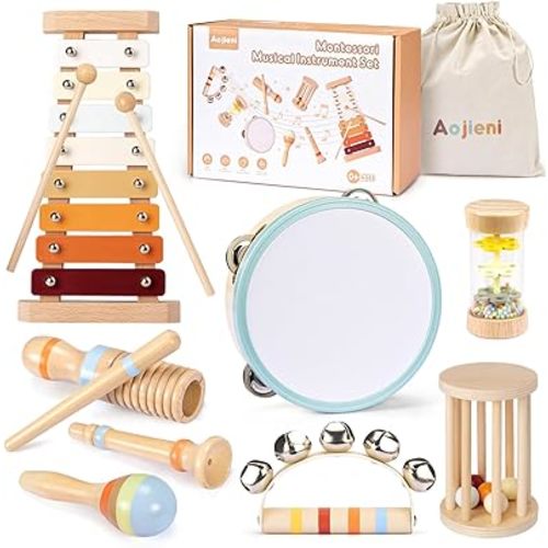 Musical Toys for Toddlers, Montessori Toys for Ages 0+, Wooden Musical Instruments Baby Toys for 1st Birthday, Music Preschool Educational Toys Xylophone for Kids Boy and Girl