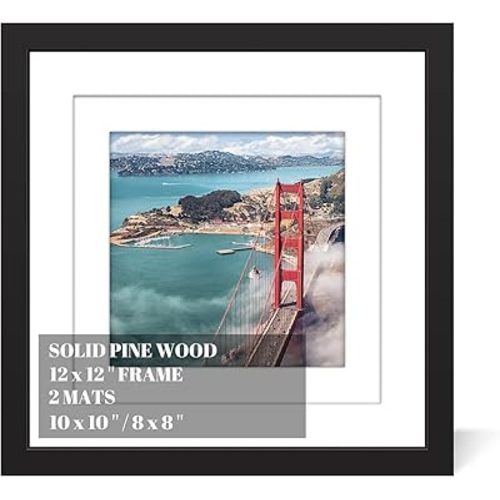 12x12 Wood Picture Frames for Wall Hanging or Tabletop,Diamond Painting Frame Baby Scan Picture Frames with 2 Mats Display 8x8 or 10x10 for Family Walls Decoration,Anniversary,Wedding,Christmas(Black)