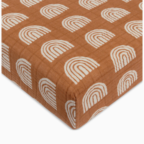 babyletto Crib Sheet in GOTS Certified Organic Muslin Cotton - Terracotta Rainbow