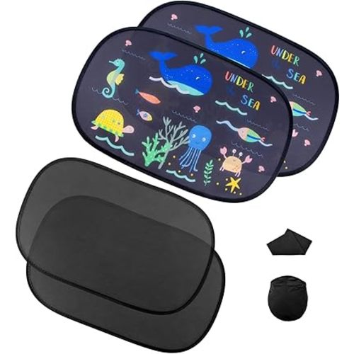 Qoosea 4 Pack Car Window Shades for Baby Car Sun Shade Cling Sunshade for Car Windows Baby Side Window Car Sun Shades with Pocket UV Rays Protection for Your Child 20 * 12 inch Sea Style