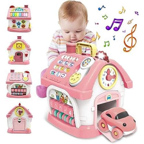 Montessori Toys for 1+ Year Old Girl - Toddler toys age 1-2, 8-in-1 Toys with Sound/Lights/Music/Clock/Telephone/Car,Smart Learning Home