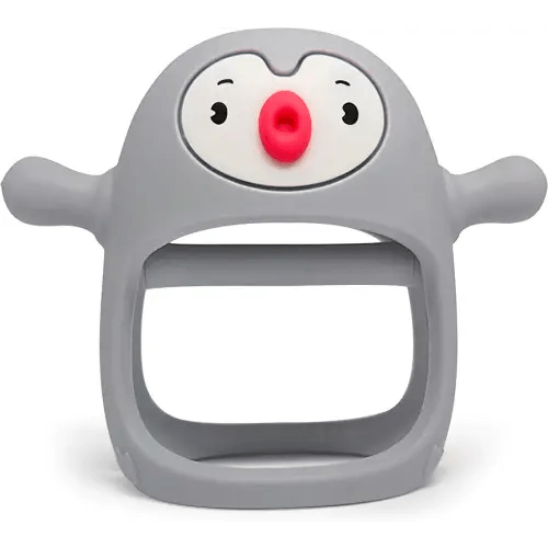 Smily Mia Penguin Pacifier for Breast Feeding Babies, Infant Handheld Soothers for 0-6Months Sucking Babies, Baby Teething Toys for 3-6Months, Baby Teether for Teething Pain Releif, Grey