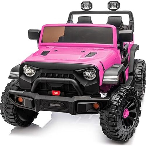 2 Seater Ride on Car Toy, 12V Electric Car for Kids 4-8 with Remote Control, Capacity 150 lb, LED Light - Hot Pink