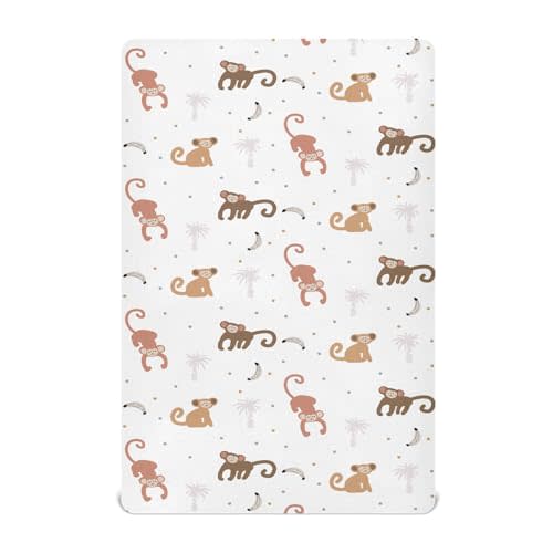 Crib Sheets for Boys Cute Monkey Toddler Baby Girl Sheets for Crib,Neutral Mini Crib Nursery Mattress Sheets Fitted,Crib Mattress 52 * 28 * 9In White