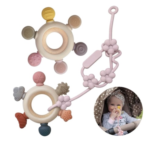 3 Packs Baby Teething Toys for 0-6 6-12 Months Babies, Teether Rings with Pacifier Clip Holder, Baby Chew Toys for Sucking Needs, BPA Free