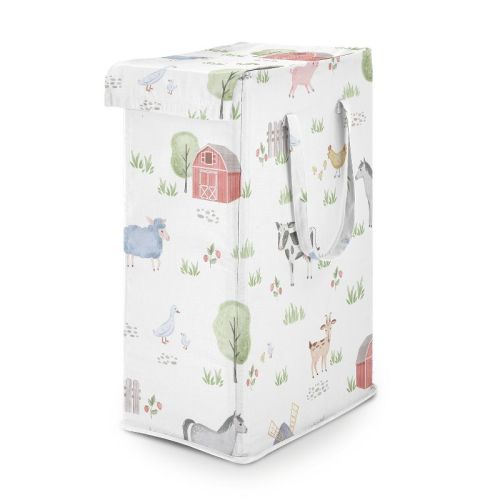 Sweet Jojo Designs Gender Neutral Unisex Foldable Laundry Hamper With Handles Farm Animals Multicolor