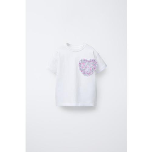 PRINTED HEART PATCH T-SHIRT - Light pink | ZARA United States