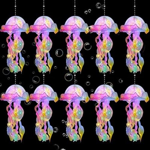 Jellyfish Decor, Rainbow Jellyfish Lanterns - Hanging Jelly Fish Decoration for Mermaid Theme Party & Under The Sea Party Decorations, Birthday Gift Supplies for Women Girls Baby