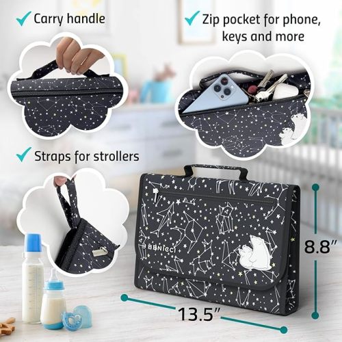 Portable Baby Diaper Changing Pad - w/Soft Built-in Pillow & Strap for Strollers - Comfortable, Lightweight & Waterproof - Made with Premium Materials - Great for Newborn Girls & Boys & for Travel