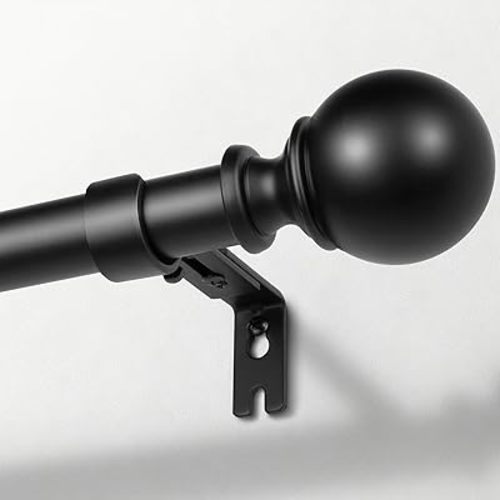 Zeerobee Curtain Rods for Windows 66 to 120, 1 Inch Adjustable Heavy Duty Black Curtain Rod, Outdoor Indoor Room Divider Modern Drapery Pole, 66-120"
