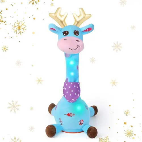 Dancing Talking Giraffe with Golden Antlers Toy, Stuffed Animal Baby Toy Repeating What You Say, Musical Toy with Golden Anlters Gifts for Toddlers 1-3 Years Old (Blue Giraffe Antlers)