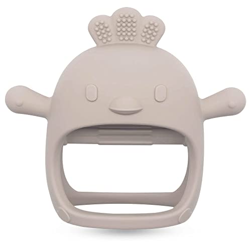 Komfy LilLove Handle Wrist Baby Food Grade Silicone Teething, BPA Free, Anti-Drop,Sustainable, Washable, and Non Toxic Mitten Teether for Soothing Teething Pain Relief (Beige), 1.4 Ounce, 1.0 Count
