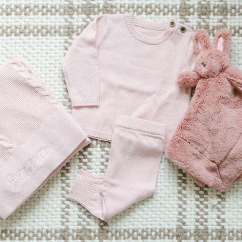 Saranoni Heirloom Cotton Knit Set - Pink, 0-3 M
