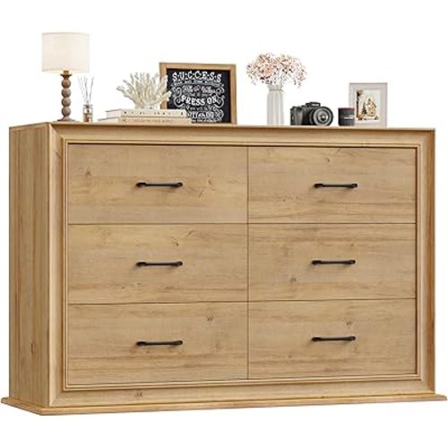 HIFIT 6 Drawer Dresser, 47.2" Wide Chest of 6 Drawers, Farmhouse Oak Dressers for Bedroom, Storage Organizer Cabinet for Living Room, Hallway, Entryway