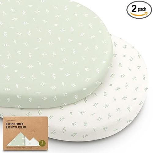 2-pk Organic Baby Bassinet Sheets Boys, Girls, Bassinet Fitted Sheet (Herb) | 100% Cotton Bassinet Mattress Sheets, Compatible with Halo Bassinest Swivel Sleeper, Graco, Baby Delight, Universal Fitted