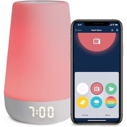 Hatch Rest+ 1st Gen Baby Sound Machine, Night Light, Time-to-Rise Plus Audio Monitor, White Noise Soother, Toddler Sleep Trainer, Kids Alarm Clock, Nightlight