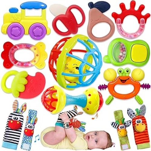 Baby Toys 0-6 Months - Baby Rattles Teething Toys 3-6 Month Infant Toys 6-12 Months Teether Toy 3 4 5 6 Month Old Newborn Essentials Must Haves Wrist Socks Toddler Stocking Stuffers Christmas Gifts