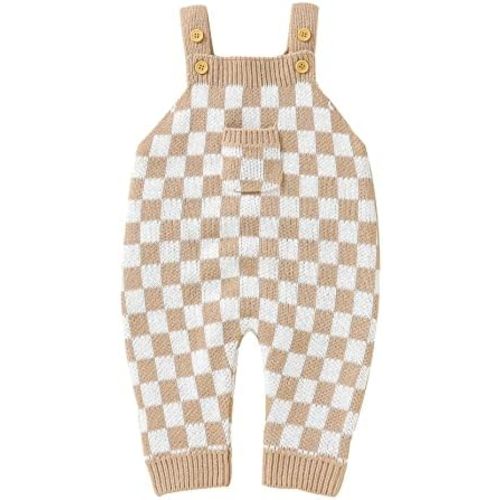 Unisex Baby Girl Boy Knitted Romper Jumpsuit Checkerboard Plaid One Piece Button Down Sweater Playsuit Clothes