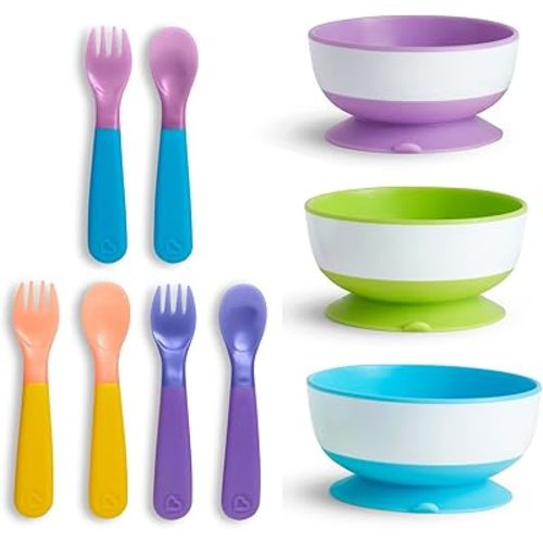 Munchkin® 3pk Stay Put™ Suction Bowls and 6pk Color Changing Forks and Spoons