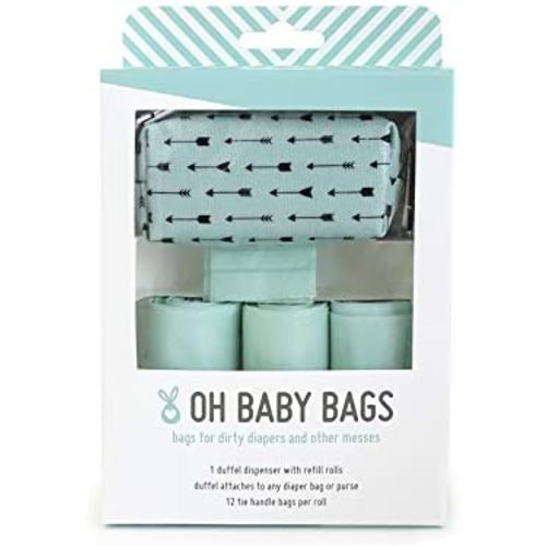 Oh Baby Bags Sea Arrow Dirty Diaper Bag Dispenser, Clip On Bag Holder Attaches to Any Diaper Bag, 144 Count Large Tie Handle Bags