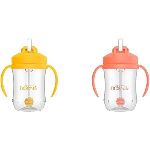 Dr. Brown's Milestones Baby's First Straw Cup, Training Cup with Weighted Straw, 9 oz/270 mL, BPA-free, 6m+, Coral/Vintage Yellow, 2-Pack
