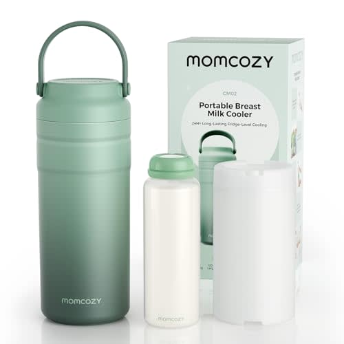 Momcozy Portable Breast Milk Cooler for Travel, 24H Ice-Free Cooling Breastmilk Storage Bottles Container, 12oz Leak Proof Outdoor Small Freezer, Baby Breastfeeding Essential for New Moms