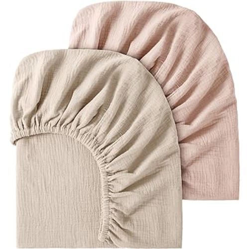 Fitted Crib Sheet, 100% Organic Cotton Crib Sheet for Standard Crib and Toddler Mattresses 28"x 52", Soft and Breathable, Fog & Blush