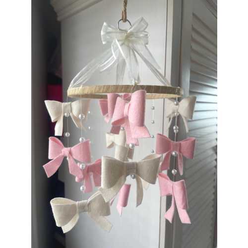 New! BOWS and pearls baby girl nursery crib mobile hanging decor