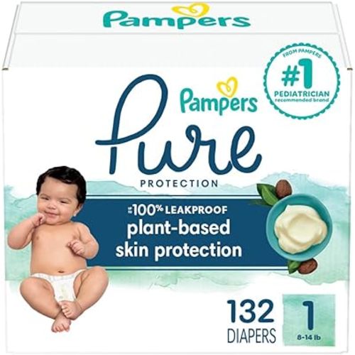 Pampers Baby Diapers - Pure Protection - Size 1, 132 Count, for up to 100% Leakproof, Premium Plant-based Skin Protection