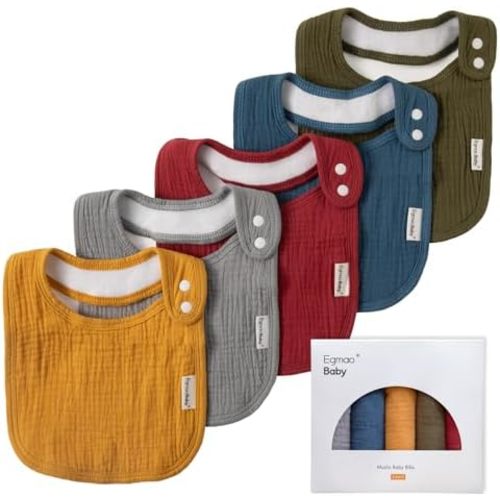 Muslin Bibs for Baby Boys Girls,Organic Muslin Baby Bib for Drooling and Teething,Soft Bandana Drool Bibs 5 Pack