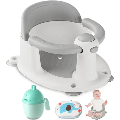 Baby Bath Seat, Baby Bath Must-Have for 6 Months and up, Baby Bath tub Seat with Suction Cups, Non-Slip, Detachable, Non-Slip Cute Grey