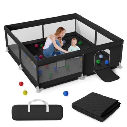 TEAYINGDE Baby Playpen Large Play Yard Fence With Mat for Toddlers, 50"x50" Black