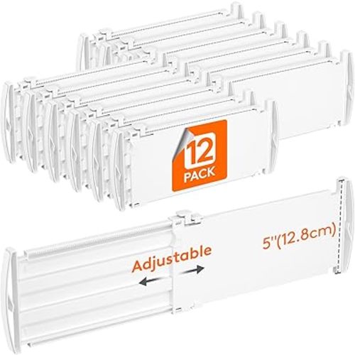 Lifewit 5" Tall 12 Pack Deep Drawer Dividers, 11.5-18.5" Expandable Drawer Divider for Clothes, White Dresser Drawer Storage Organizers, Clothing Drawers Separators for Dresser, Kitchen, Bedroom