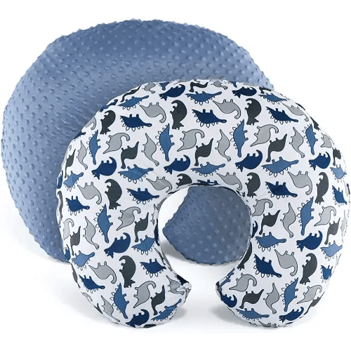 The Peanutshell Nursing Pillow Cover Set of 2 - Soft Newborn Nursing Baby Girl or Boy Pillow Covers, Supportive & Comfortable Breastfeeding, Tummy Time Must Haves, Baby Essentials - Dino & Blue Minky